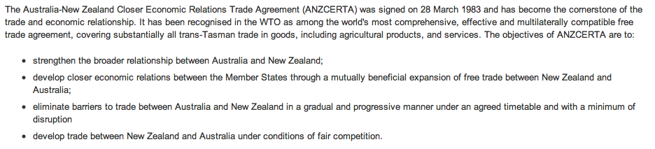 The Australia-New Zealand Trade Agreement 